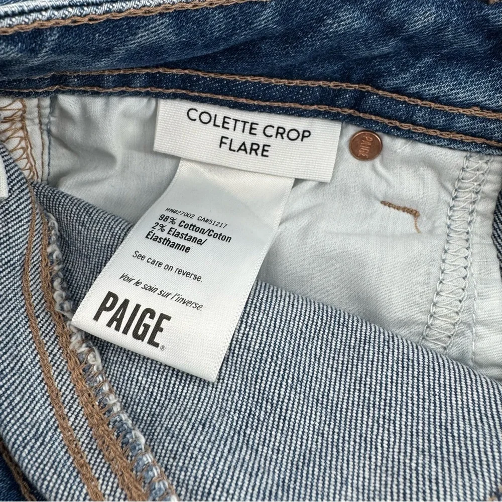 PAIGE Denim Colette Crop Flare Twisted Panel Raw Hem Jeans Size 24 - Picture 12 of 13
